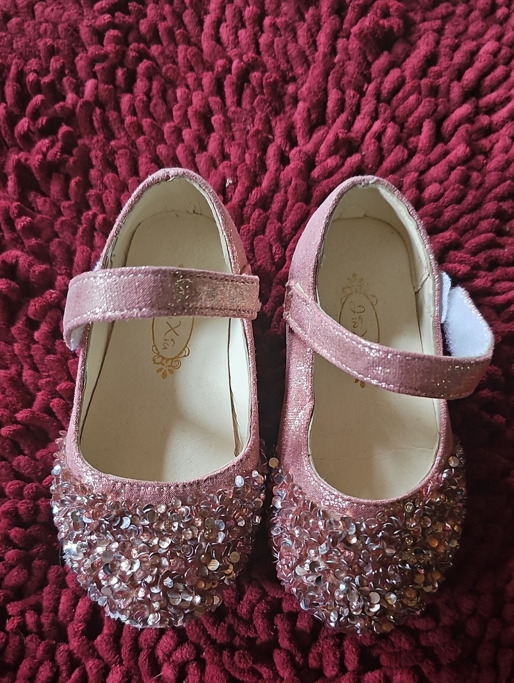 Girls Pink Sequin Mary Jane Dress Shoes with Strap